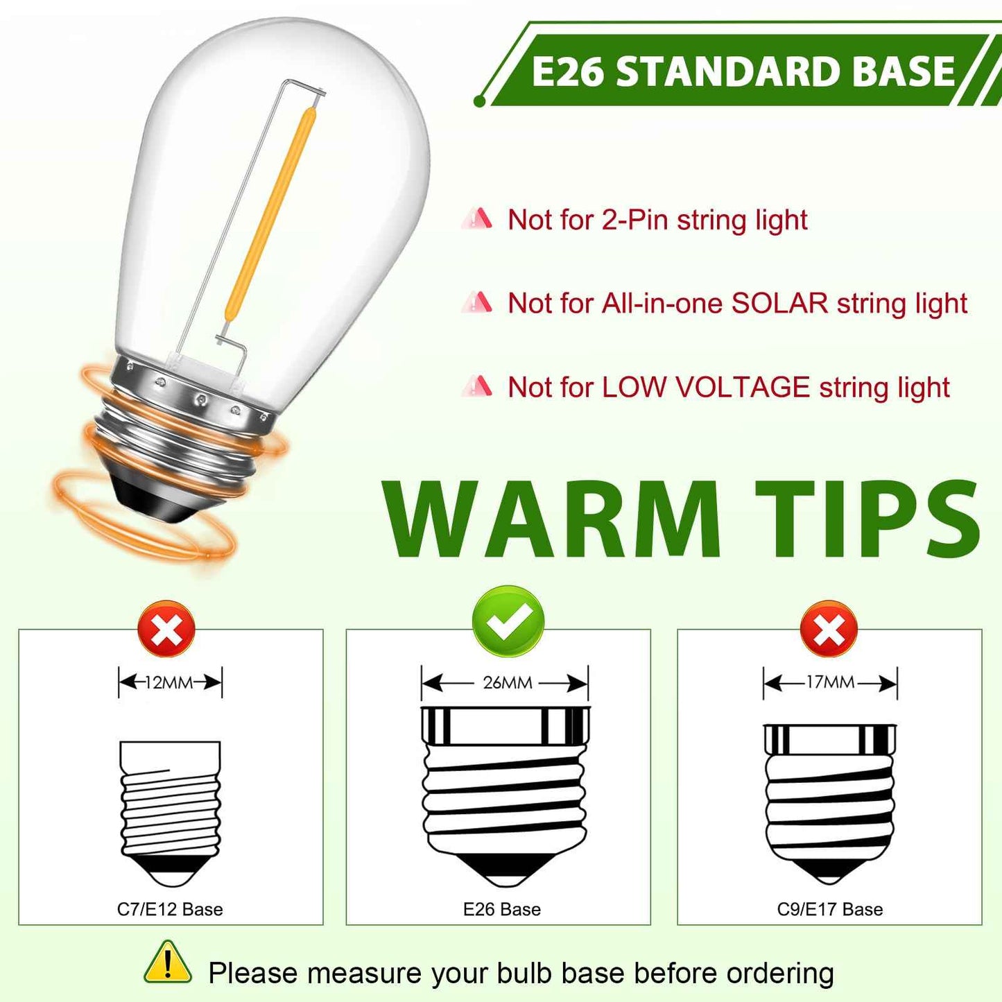 GvvooHome LED S14 Replacement Light Bulbs for Patio String Light, Shatterproof & Waterproof Hanging Light Bulbs for Outdoor String Lights, Dimmable, E26 Base, 24 Pack