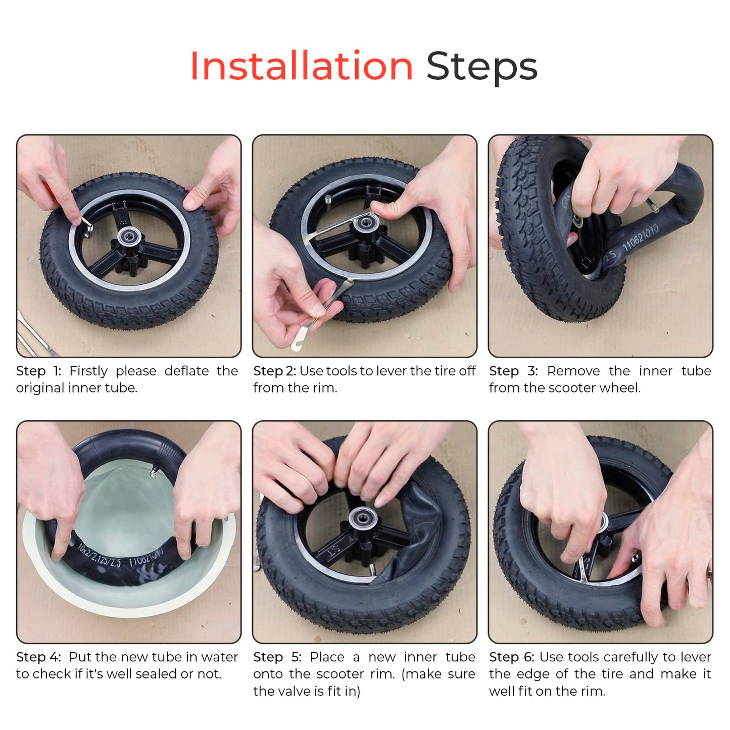 LUCK4U (2-Pack) 10x2 10x2.125 10x2.5 Replacement Inner Tubes with 90 Degree for Nanrobot D4+ D5+ D6+ Scooter Trike Strollers
