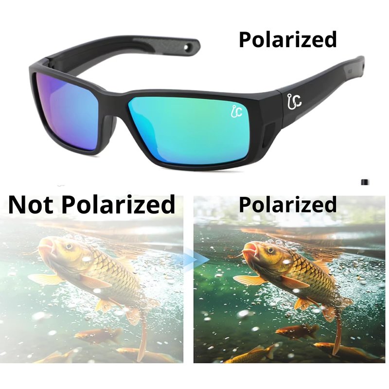 CATCHRO Green Men’s Sunglasses Polarized – Floating Black Glasses with TAC 1.1mm UV400 Blue Mirror Lens, Lightweight TR90 Frame – Premium Fishing Glasses & Outdoor Mens Sunglasses