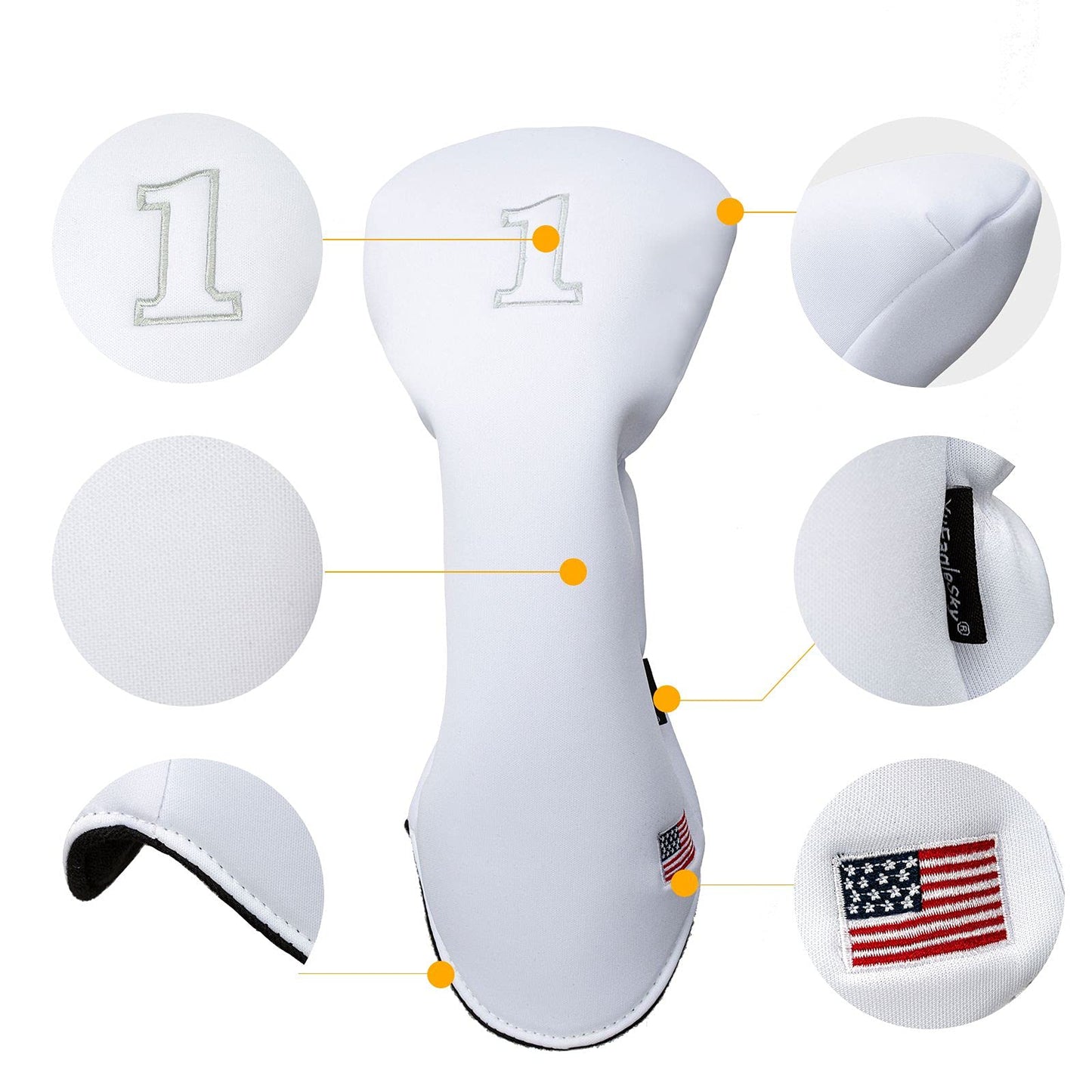 YuEagleSky Golf Head Covers Driver Fairway #3#5 Hybrid USA Flag Memory Foam, for Men Women (Grey or White)