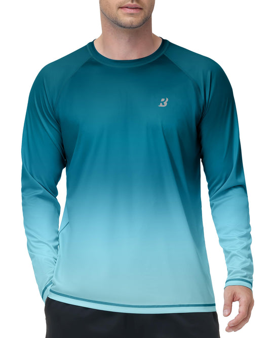Roadbox Men's UPF 50+ Swim Rash Guard, Long Sleeve UV Sun Protection SPF Shirts, Quick Dry Lightweight Water T-Shirt for Diving Beach Surfing Fishing (L)
