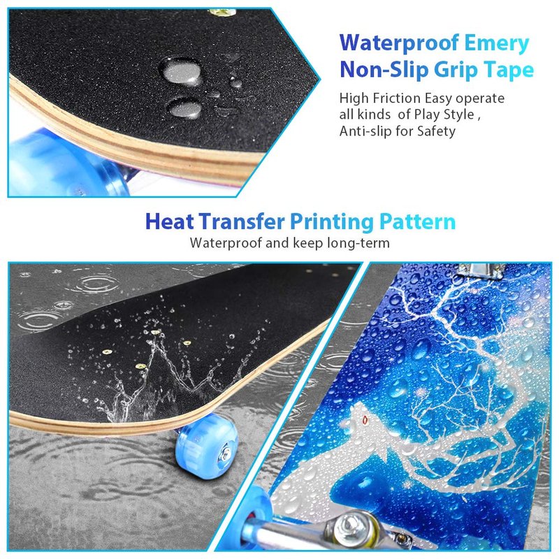 Easy_Way Complete Skateboards- Standard Skateboards for Beginners Kids Boys Girls Teenager- 31''x 8''Canadian Maple Cruiser Pro Skate Board, Skateboards (Deer)
