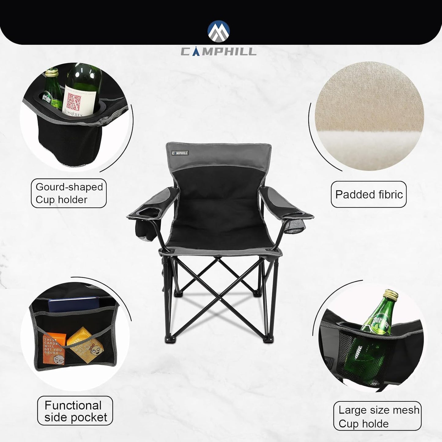 Skiennix Oversized Portable Camping Chair - Collapsible Design with Pocket & Cup Holders | Includes Carry Bag