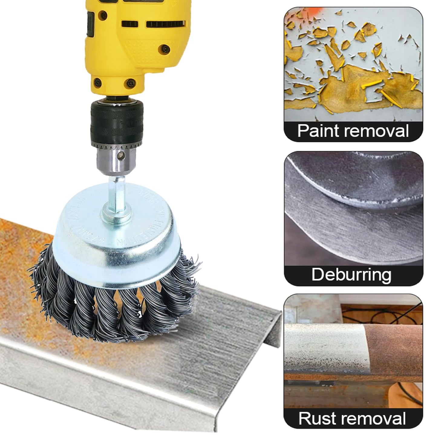 2 Pcs Knotted Wire Cup Brush Set for Drill 1/4 Inch Hex Shank,Coarse Carbon Steel Drill Wire Brush, Wire Brush Drill Attachments Rust Removal