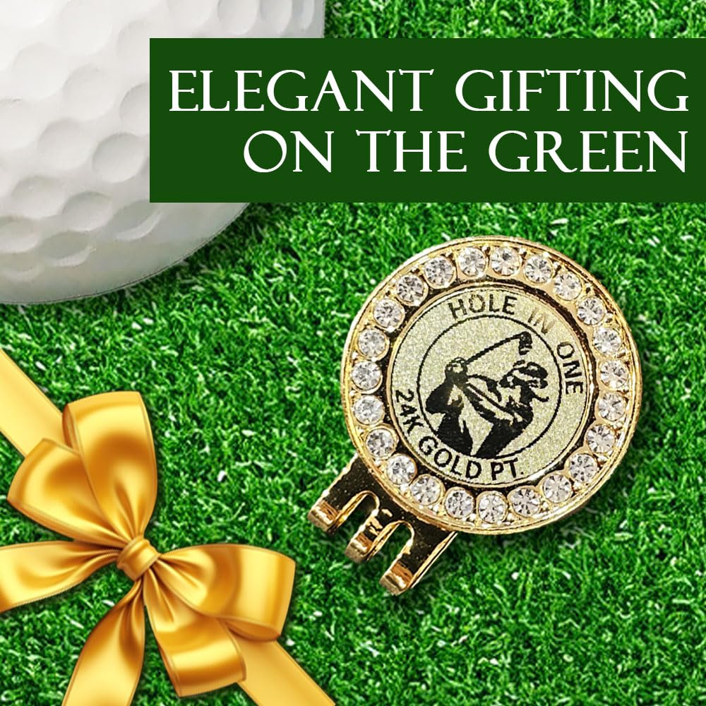 Vertini 24K Gold Plated Golf Ball Marker with Magnetic Hat Clip - Luxury Golf Gifts for Men, Unique Golf Accessories for Dad, Boss, Husband, Unique Golf Gifts for Men Who Have Everything [ Crystal ]