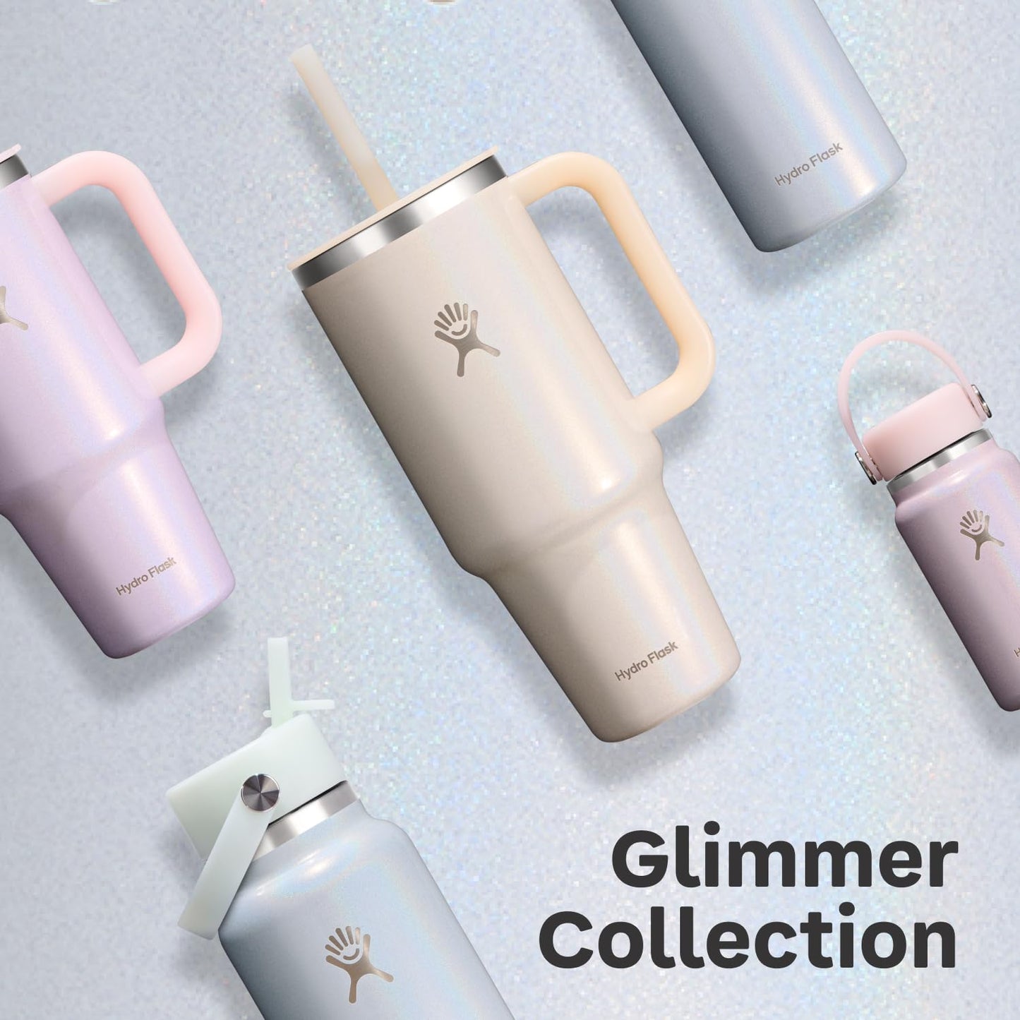 Hydro Flask Travel Tumbler with Handle, Lid and Straw - Insulated Stainless Steel in 24 Oz Glimmer Cream