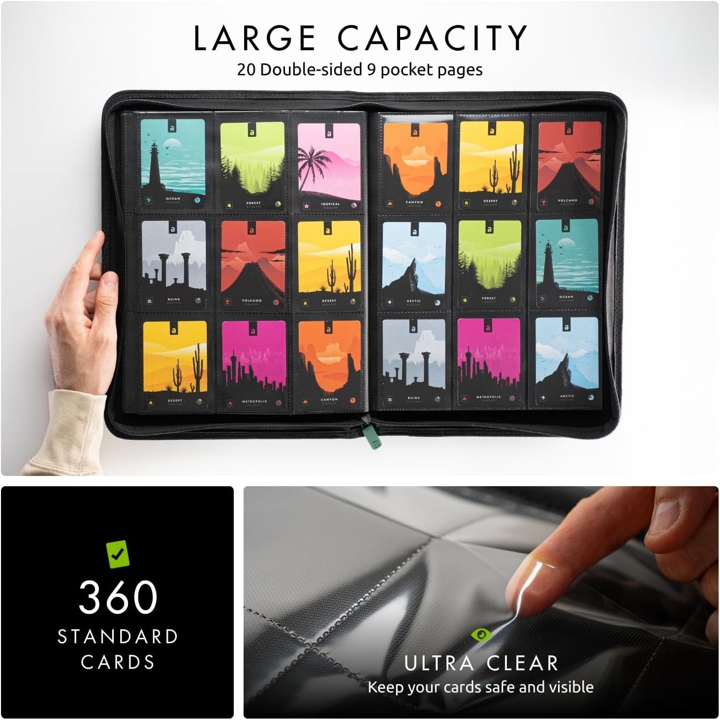 Vault X 9 Pocket Trading Card Zip Binder - Premium Exo-Tec Material, Holds 360 Cards, Green