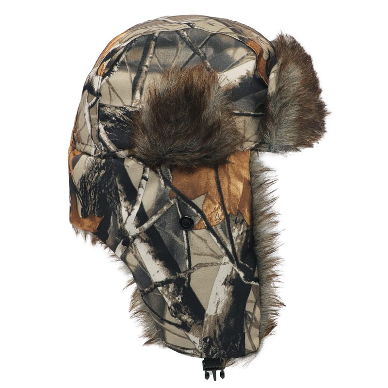 Winter Trapper Hat with Ear Flaps Fallen Leaf Camo Hunting Cap Faux Fur Ushanka Russian Warm Hats Unisex Windproof Cold Weather Hunter's Hat for Fishing, Skiing, Hiking, Camping