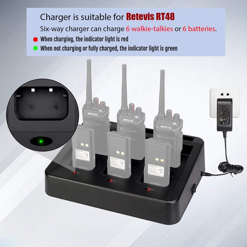 Retevis RT48 Walkie Talkie Charger, Six-Way Multi Unit Charger ONLY Compatible with Retevis RT48 Two Way Radios and Batteries, Walkie Talkie Charging Station with Removable Socket(1 Pack)