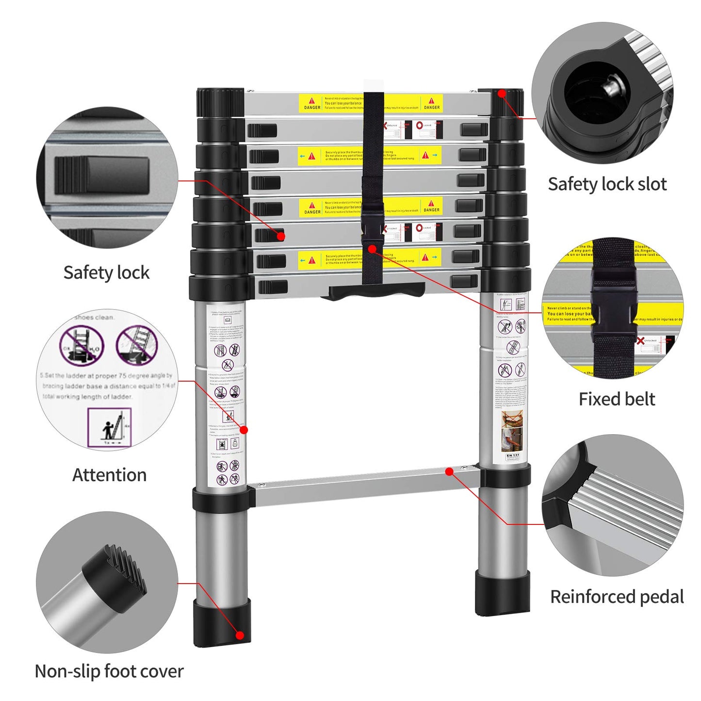 Telescoping Extension Ladder 8.5FT, Aluminum Telescopic Ladders with Carry Bag for Outdoor Indoor Use