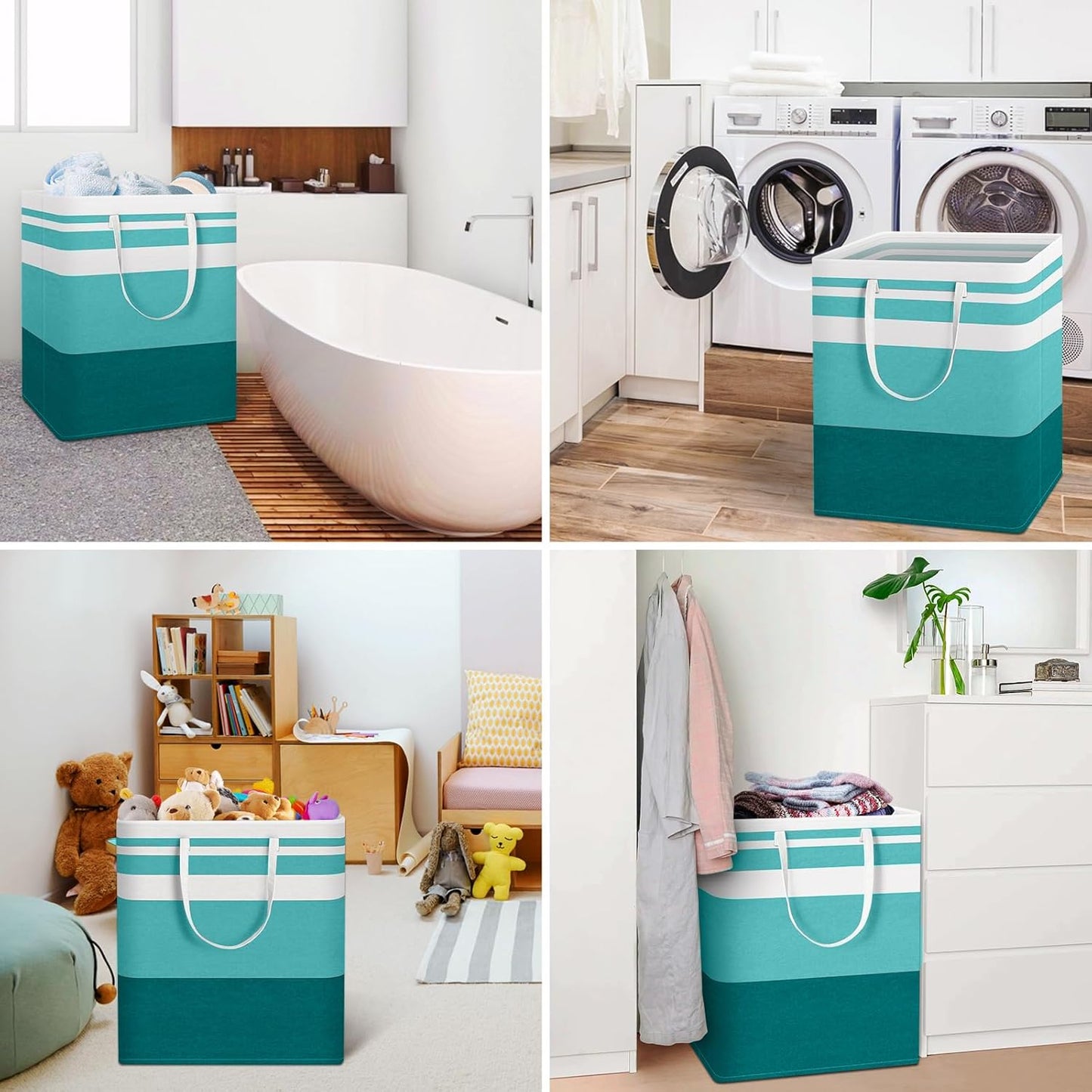 Waterproof 100L Laundry Basket Set - Collapsible Freestanding Hamper with Extended Handles - 2-Pack Gradient Grey for Clothes & Toys