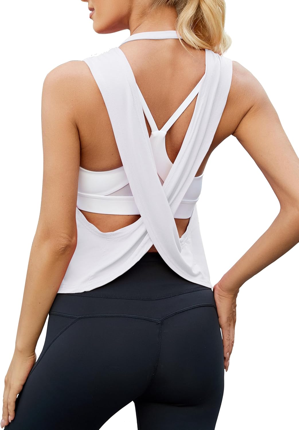 Mippo Workout Tops - Women's Open Back Cropped Yoga Tank - Stylish Athletic Gym Wear