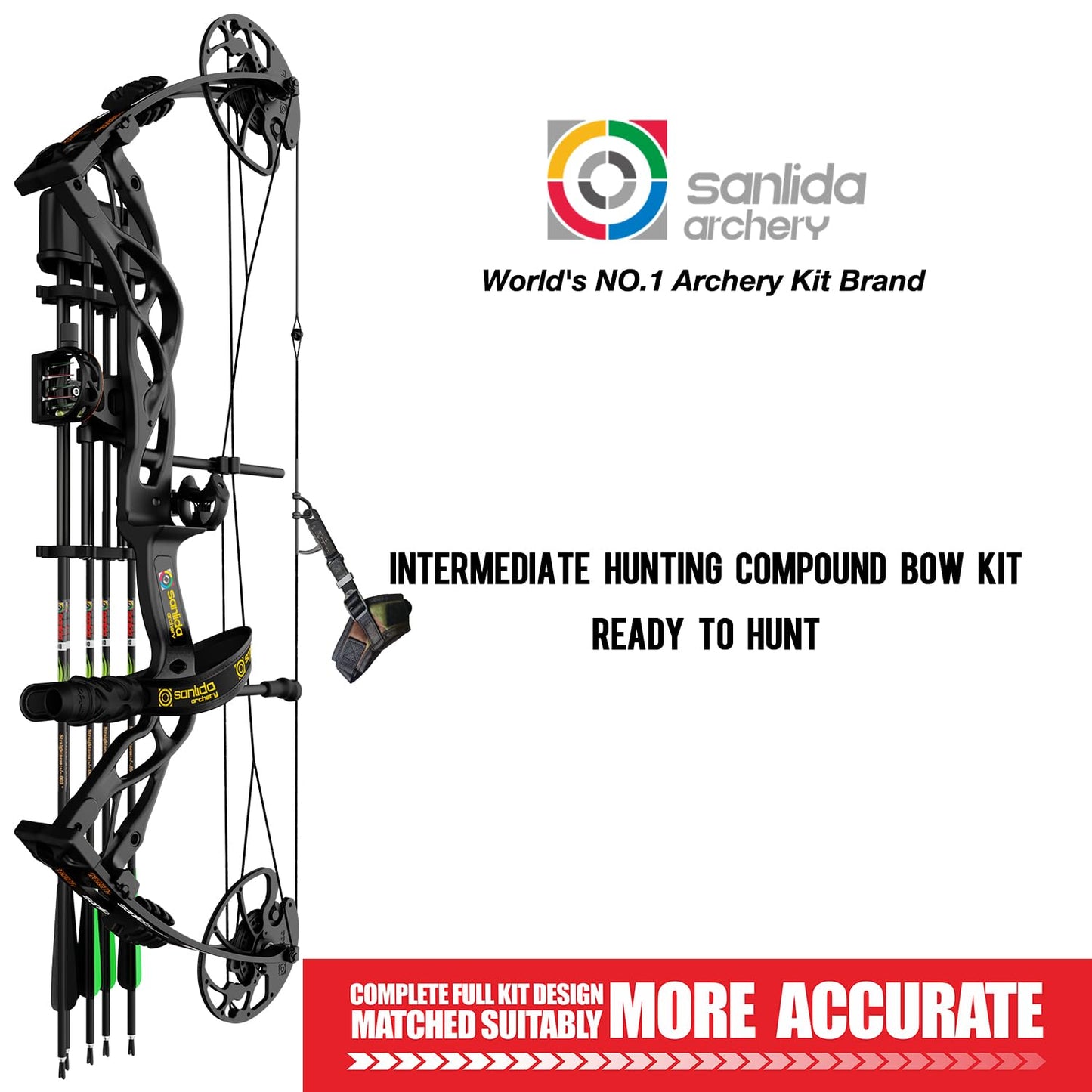 Sanlida Dragon X9 Ready to Hunt Compound Bow Package for Adults, Archery Compound Bow and Arrow Set, 0-70 Lbs Draw Weight, No Bow Press Needed, Limited Life-time Warranty (Black)