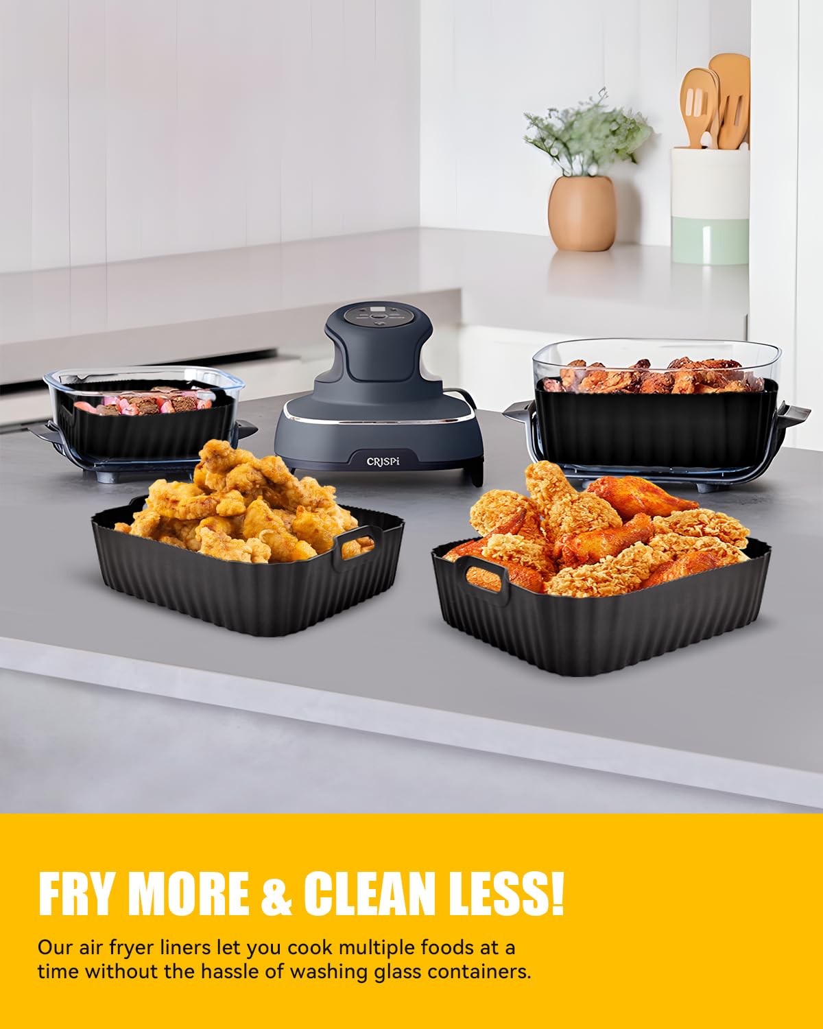 Air Fryer Silicone Liners for Ninja Crispi FN101GY,Non-Stick Ninja Glass Air Fryer Accessories,Big Liner for 4 QT Container & Small Liner for 6 Cups Container,Reusable Airfryer Replacement Insert,Gray