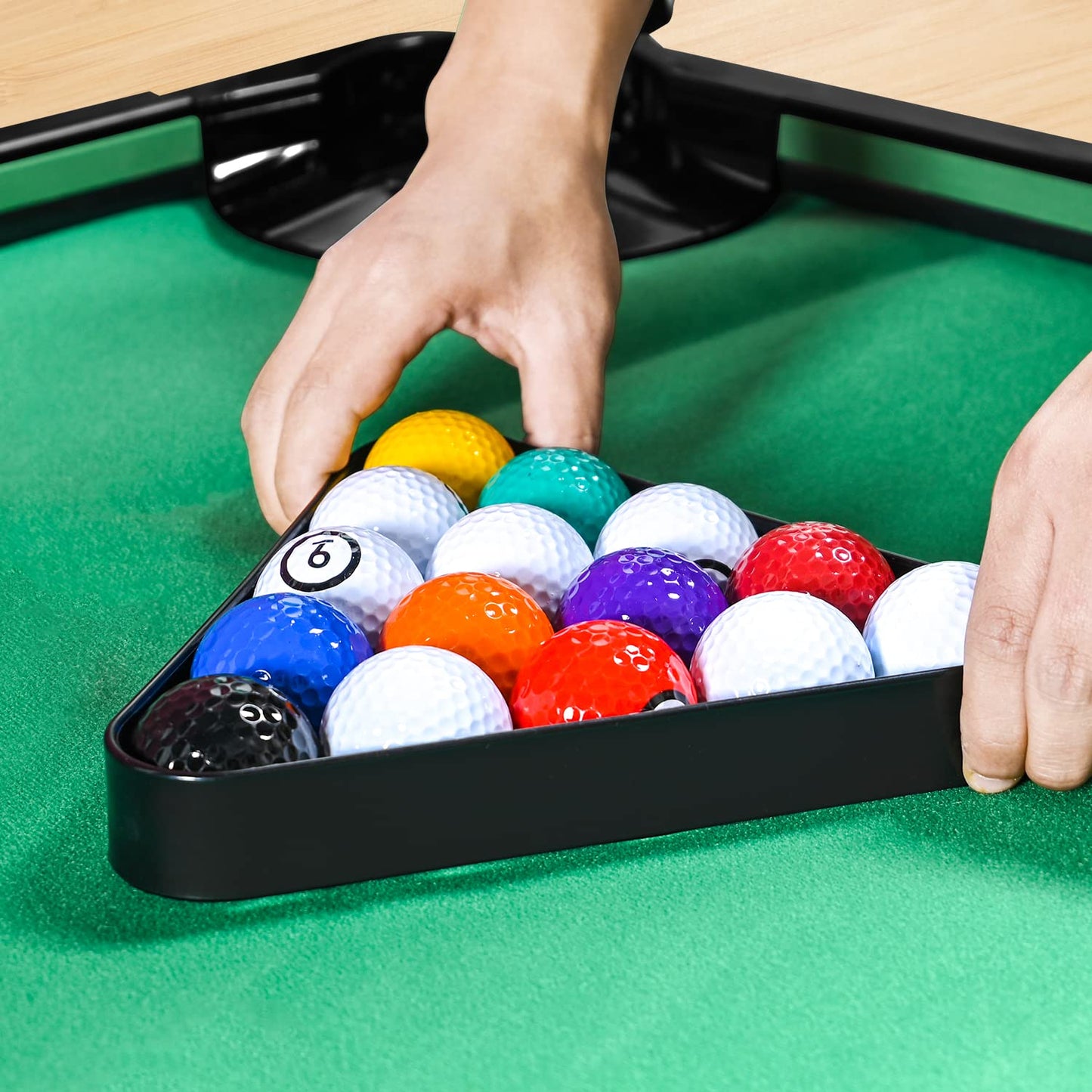 GOODLYSPORTS Pool Golf Indoor Family Game with Putting Mat 69.3 L x 57.5" W, Includes 2 Clubs, 16 Ball, 6 Holes, Golf Putting Mat Indoor Golf Game, Putting Green, Golf Games for Adults Indoor