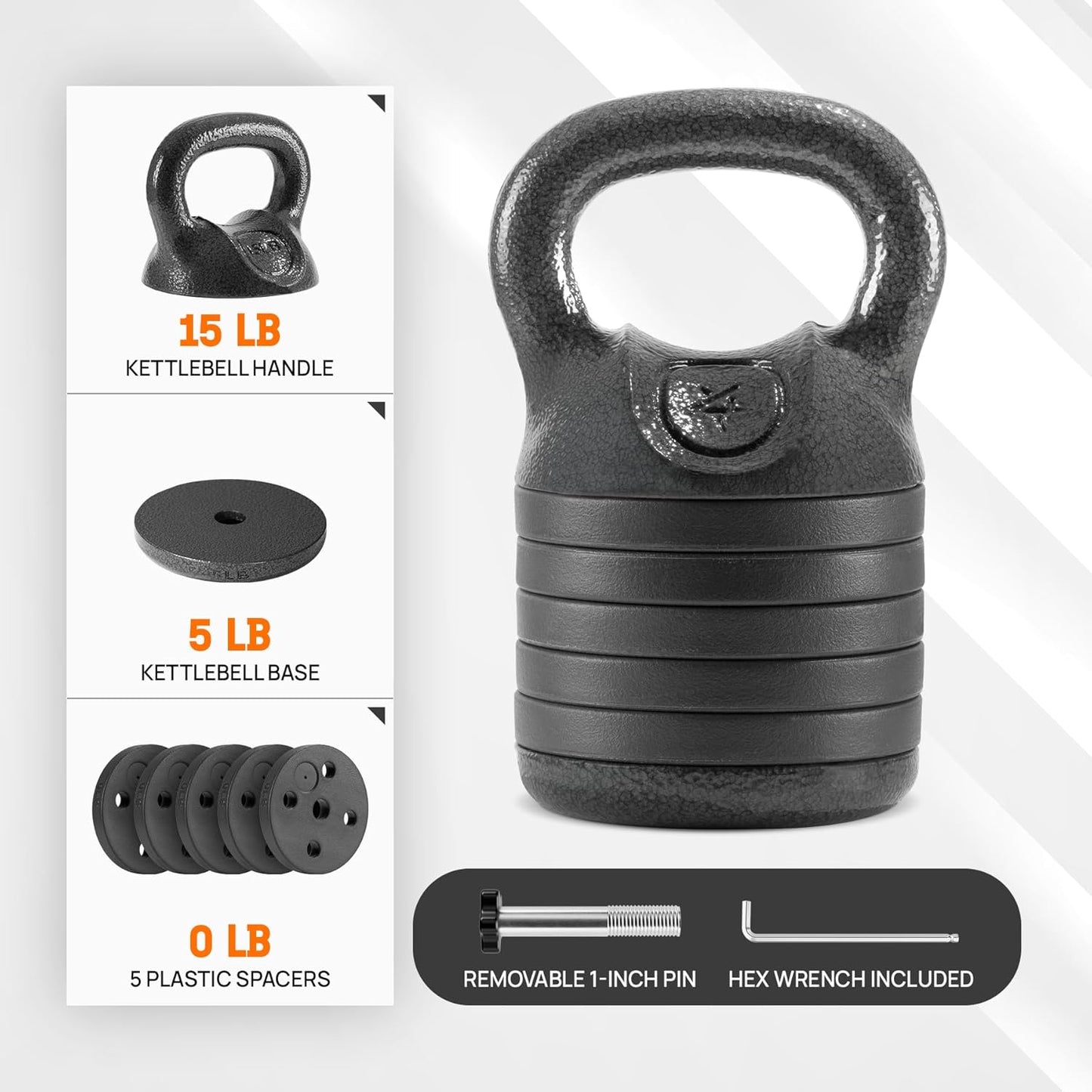 Yes4All Adjustable Kettlebell Set - 20-40 LB Solid Cast Iron with Spacer Disks & Secure Lock | Black Home Gym Essential