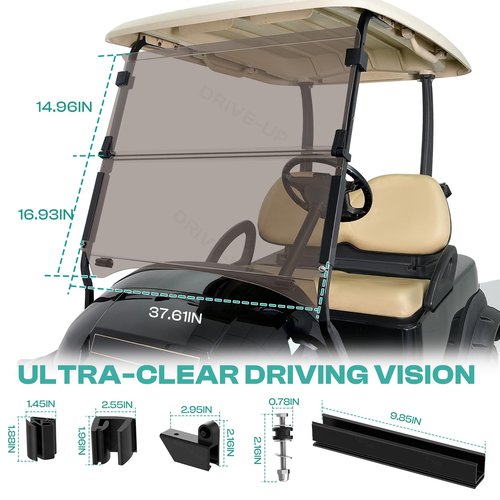 DRIVE UP Golf Cart Windshield, Club Car Windshield Compatible with Club Car Precedent, Onward, Tempo 2004-Up Electric and Gas Golf Carts, Tinted Foldable Windshield Impact Resistant and UV Protection