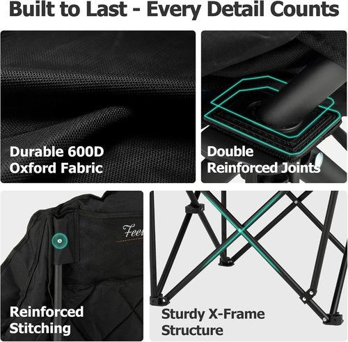 Overmont Gentle Heated Oversized Camping Chair for Adults - 3 Levels Seat & Back Separately Control - 400lbs Support Heavy Duty Padded Folding Chair Outdoor Garden Portable - Battery NOT Included