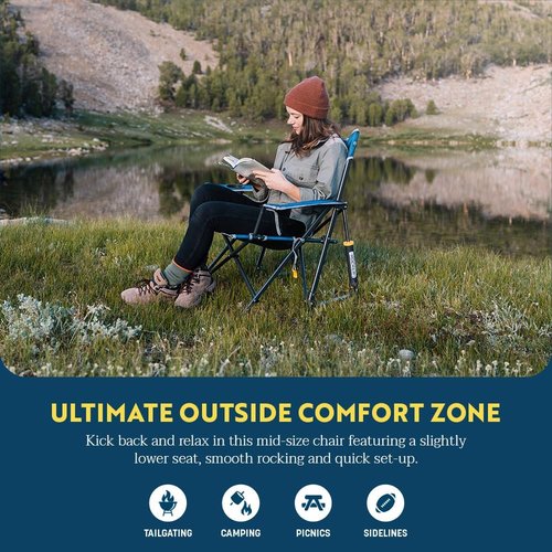 GCI Outdoor Kickback Rocker Camping Chair - Portable Folding Rocking Chair with Drink Holder & Durable Armrests - Loden Green