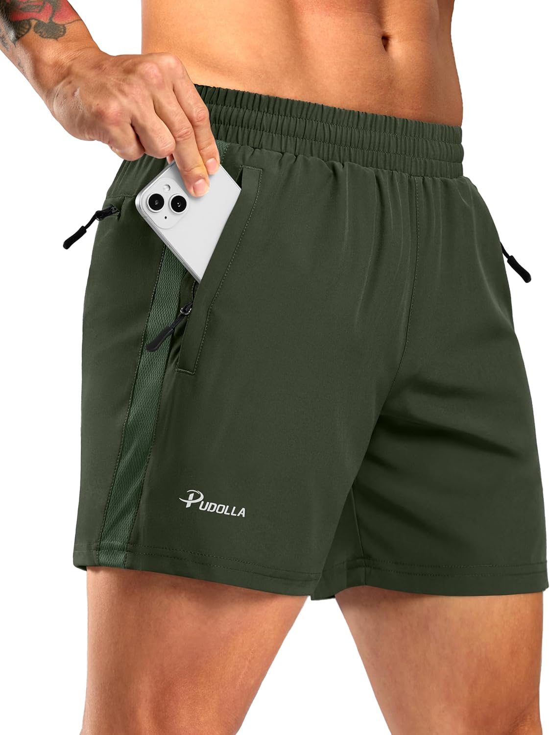 Pudolla Men's Athletic Running Shorts - Lightweight Quick-Dry with 3 Zipper Pockets | 5"/7" Sizes