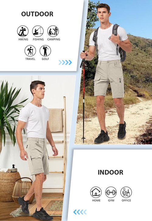 Hiauspor Men's Hiking Cargo Shorts 9"/10" Quick Dry Lightweight Waterproof for Golf Tactical Fishing Casual with 6 Pockets (Beige, 36)