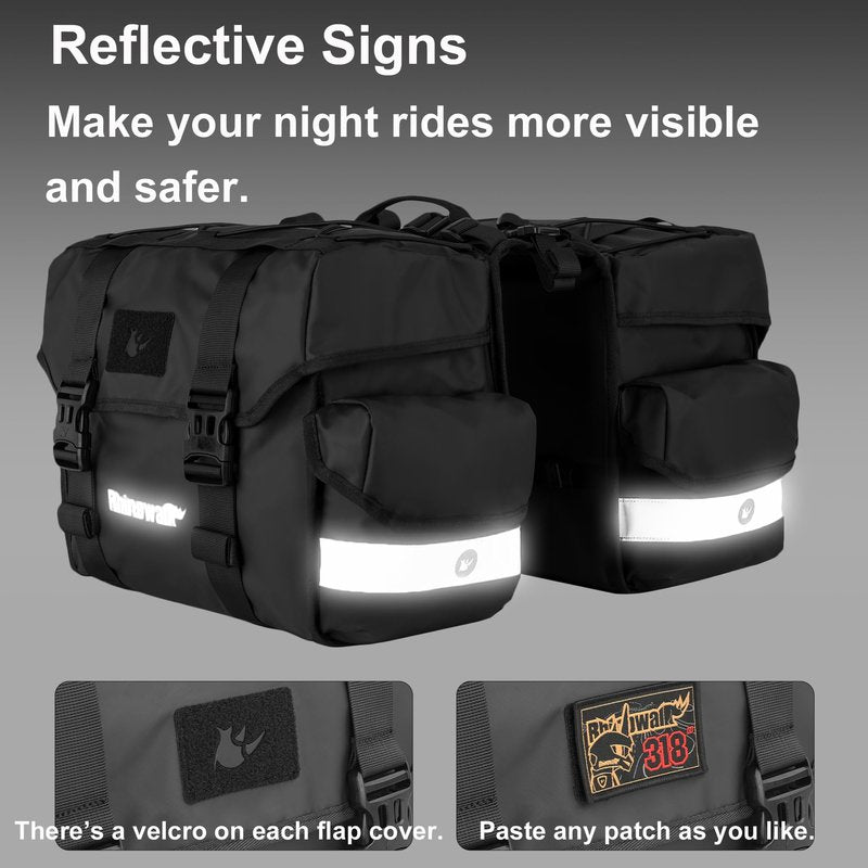 Rhinowalk Bike Pannier Bag with Rain Cover 22L Waterproof Bicycle Double Pannier Bags with Support Plate for Long Distance Riding Saddle Pouches for Bike Rear Rack Cycling Accessories(Black)