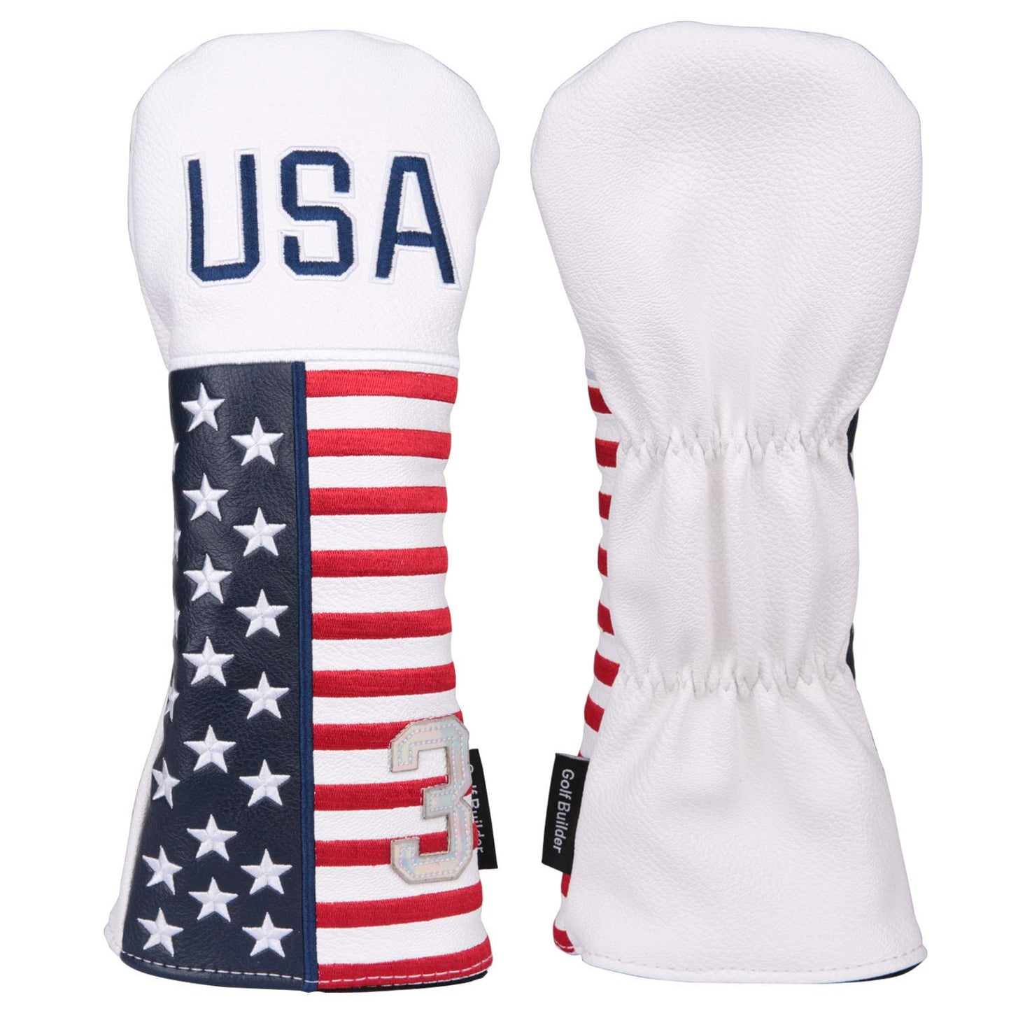 Golf Builder 2pcs/Set USA Stars and Stripes Golf Club Fairway Wood Head Covers White Leather USA 3 5 Wood Covers