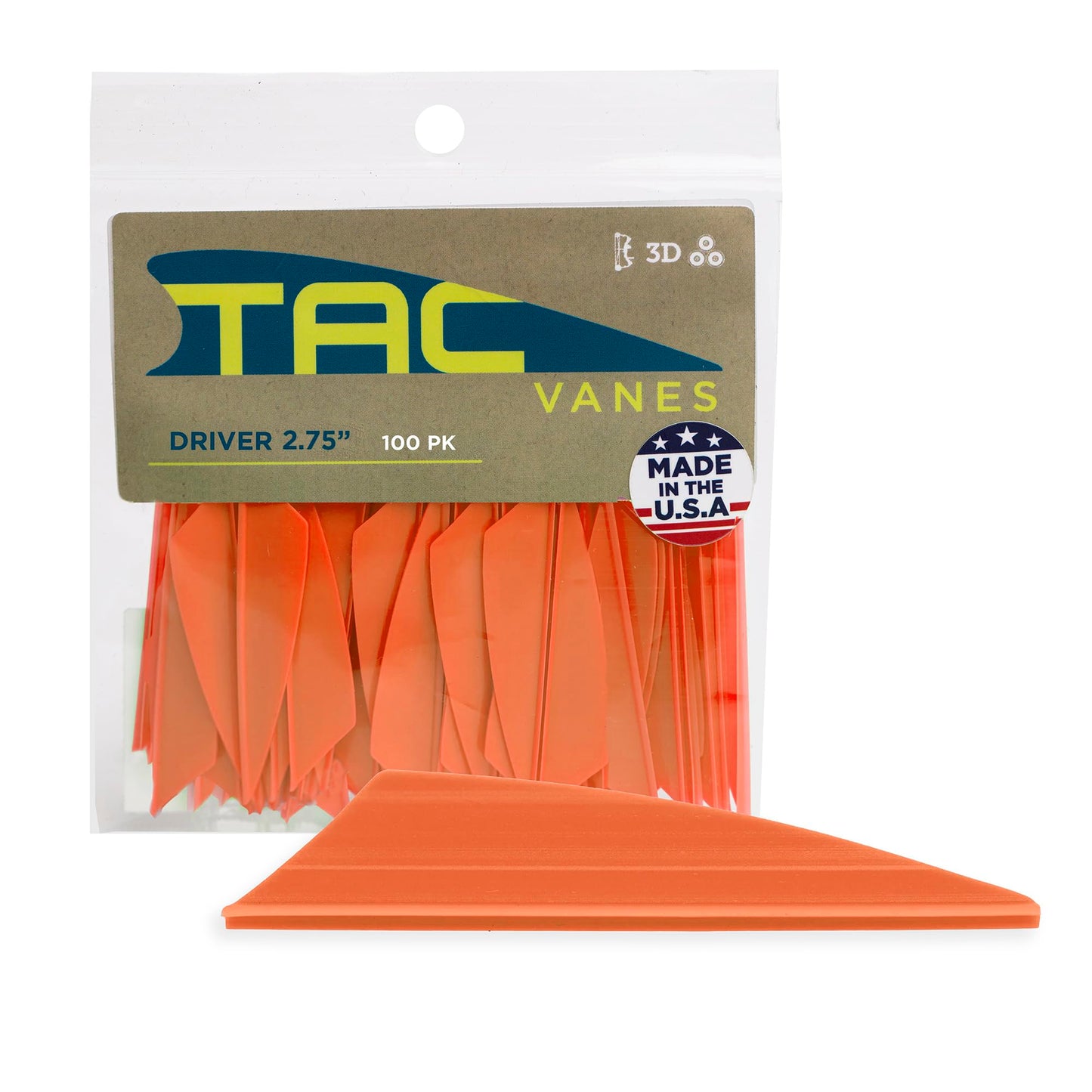 TAC Vanes 2.75" Driver Arrow Vanes | Archery Fletching for Compound & Crossbow | Durable, Lightweight, High Accuracy, Orange 100 Pack