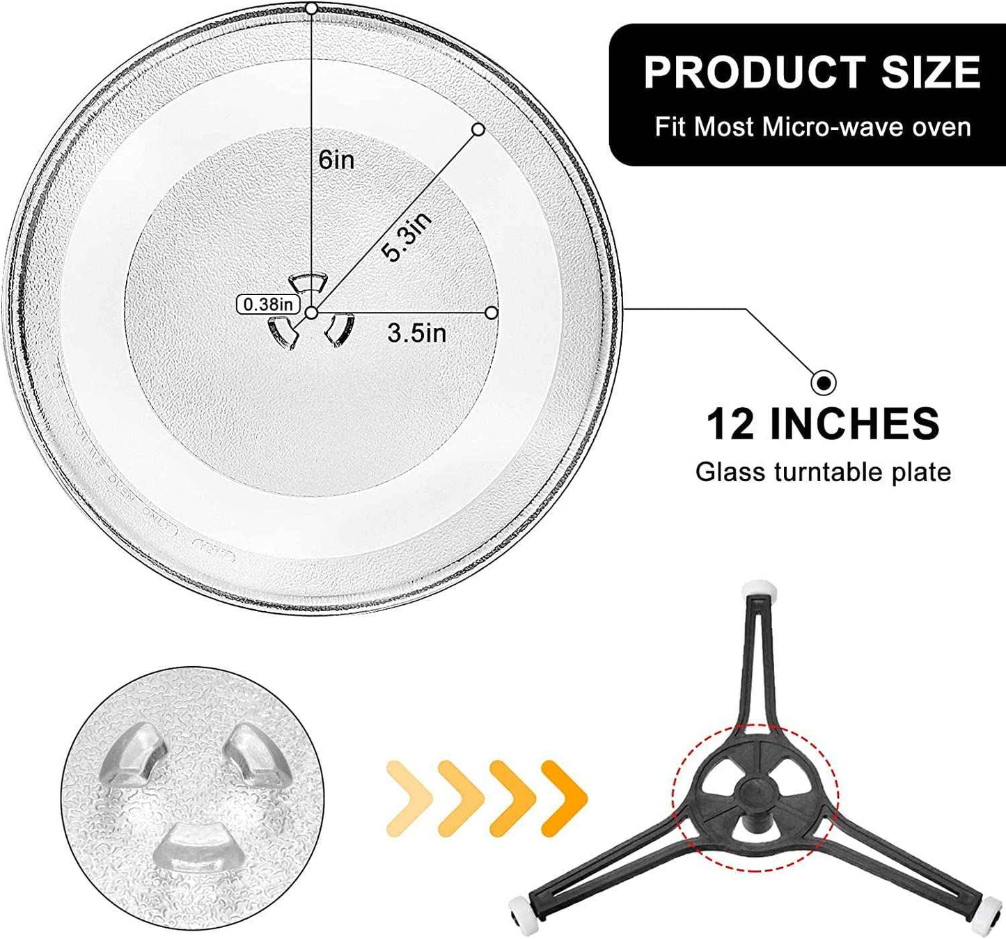 12" Microwave Glass Plate Replacement Fits for Whirlpool - W10337247 W11367904 Microwave Round Glass Plate for 1.5 & 1.7 Cubic Foot Microwaves - BY AMI PARTS