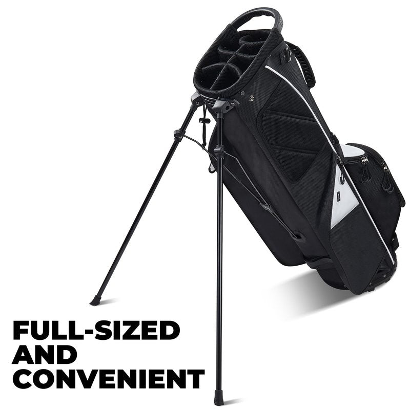 KYTAI Lightweight 7 Way Divider Golf Stand Bag for Men/Women- Dual Straps, Stable Stand, Multiple Pockets, Rain Hood & Towel Ring (Black/White)