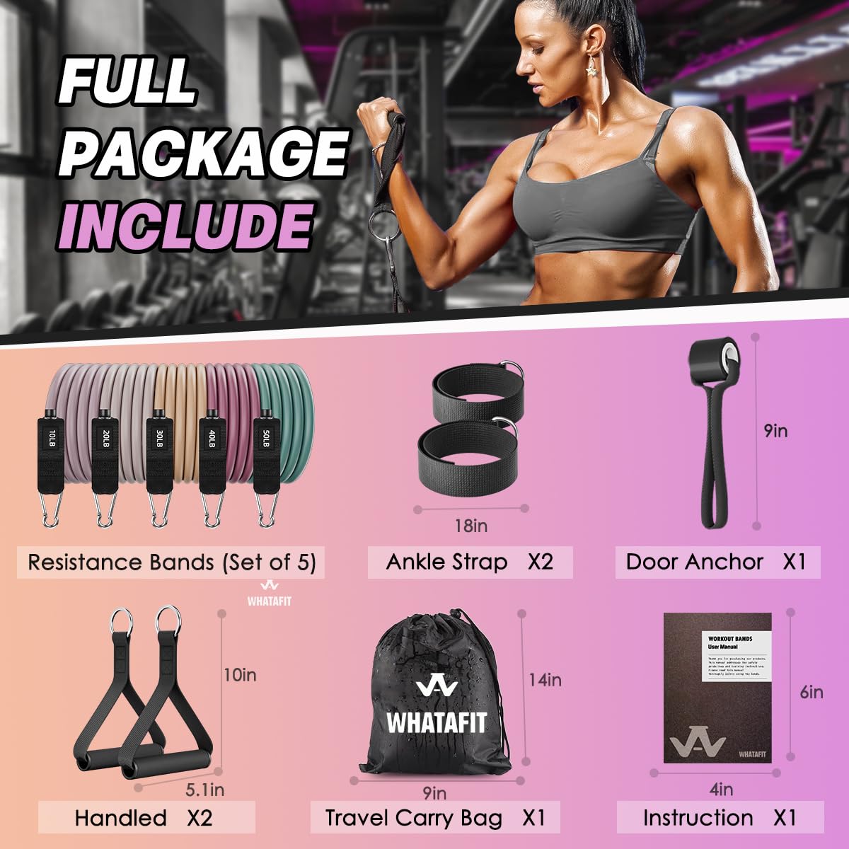 WHATAFIT Resistance Bands, Exercise Bands，Resistance Bands for Working Out, Work Out Bands with Handles for Men and Women Fitness, Strength Training Home Gym Equipment Morandi-01