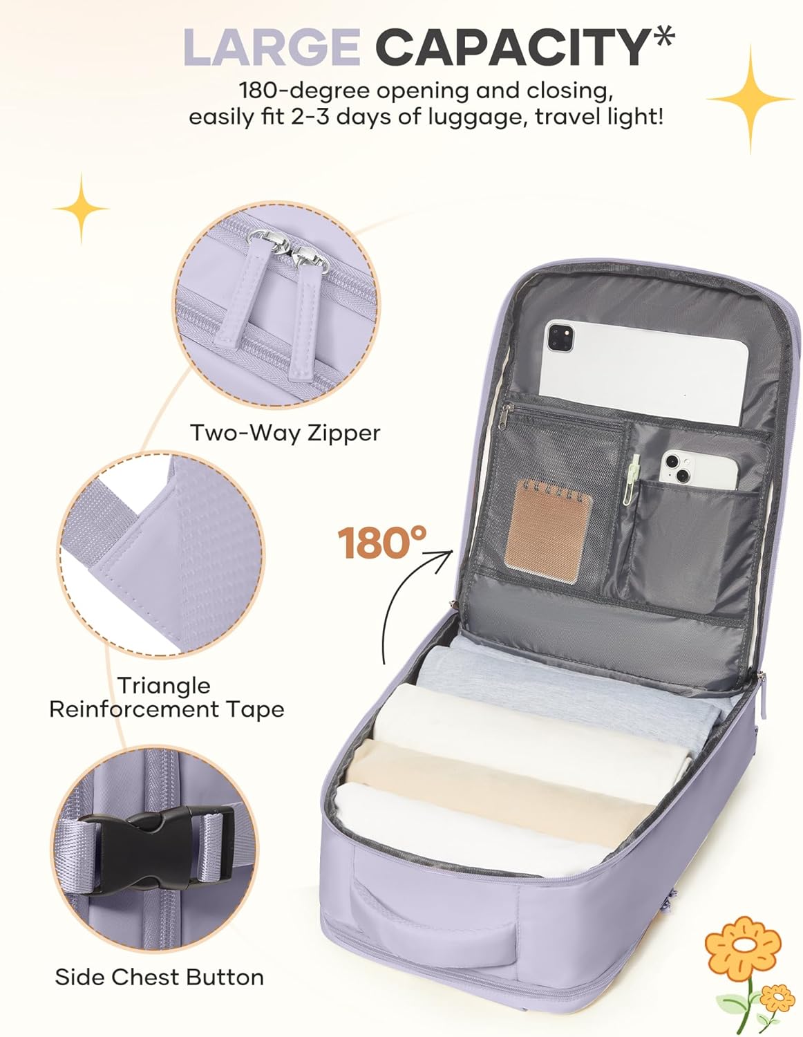 Skiennix Carry-On Backpack - Airline Approved Waterproof Travel Bag for Women | Purple Casual Daypack