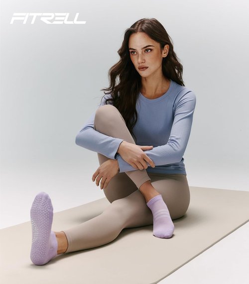 FITRELL Pilates Socks - Non-Slip Ankle Yoga Grip Socks for Women | 5 Pairs for Gym & Barre