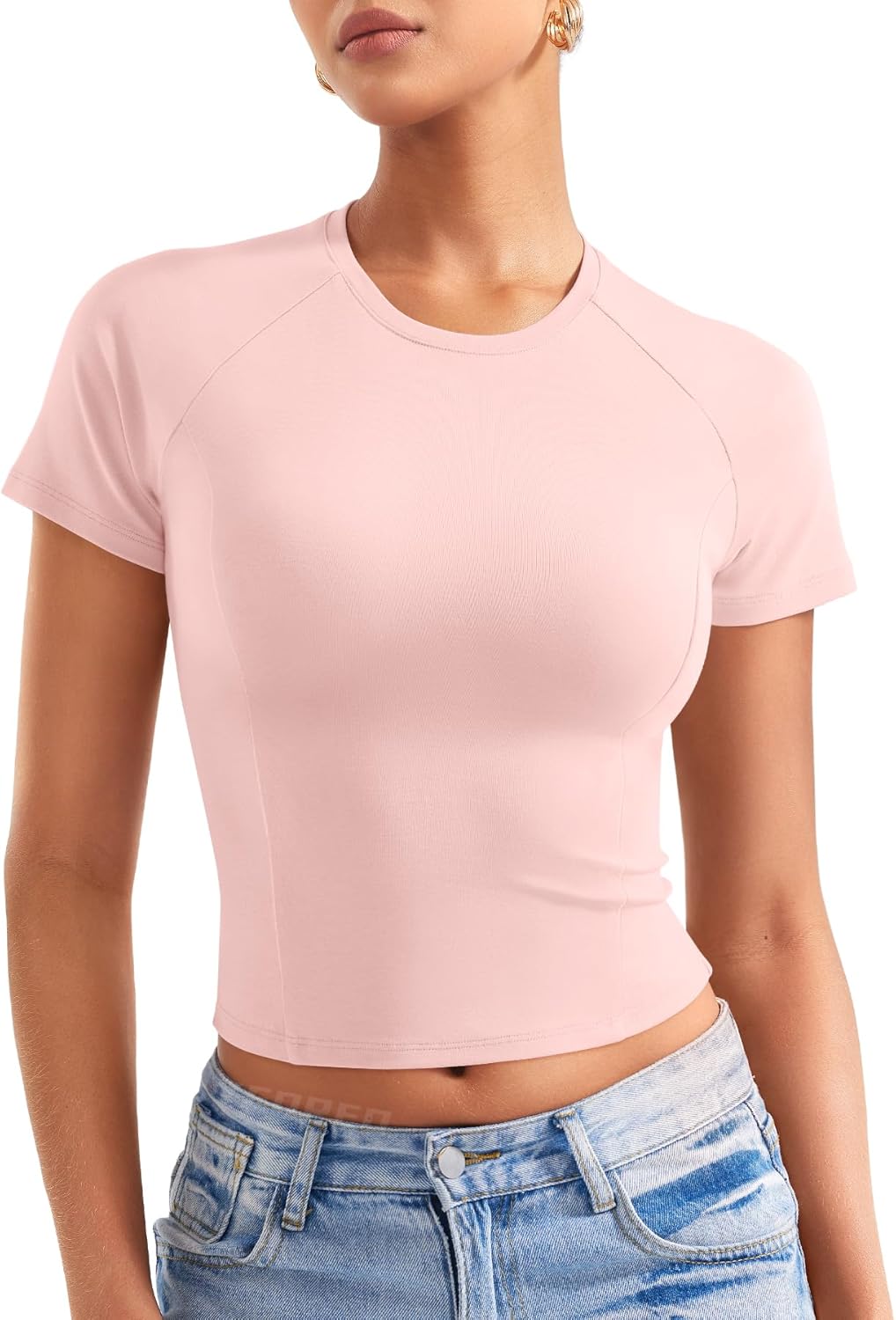 YEOREO Women's Crop Top - Slim Fit Short Sleeve Baby T-Shirt for Casual Outings | Stylish Basic Tee