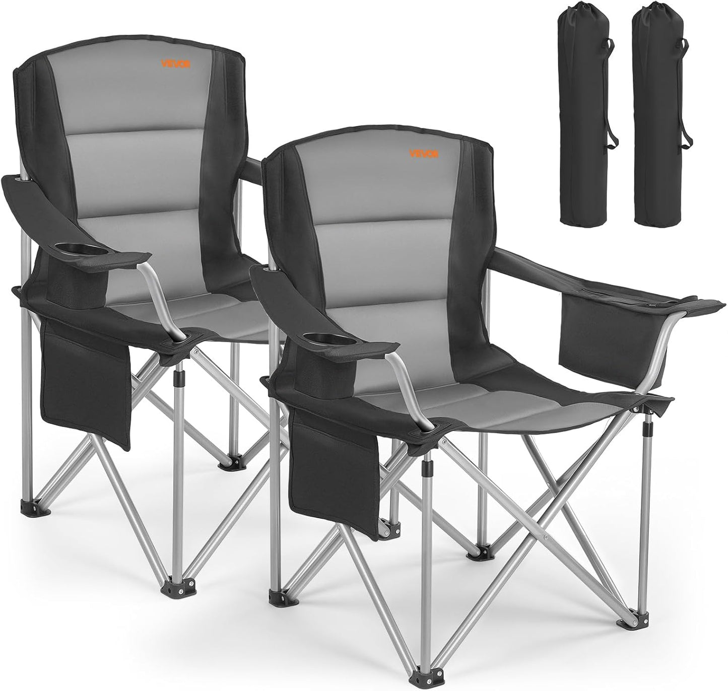 VEVOR Oversized Camping Chair - Portable Heavy-Duty Quad with Lumbar Support & Cooler Bag | 2-Pack