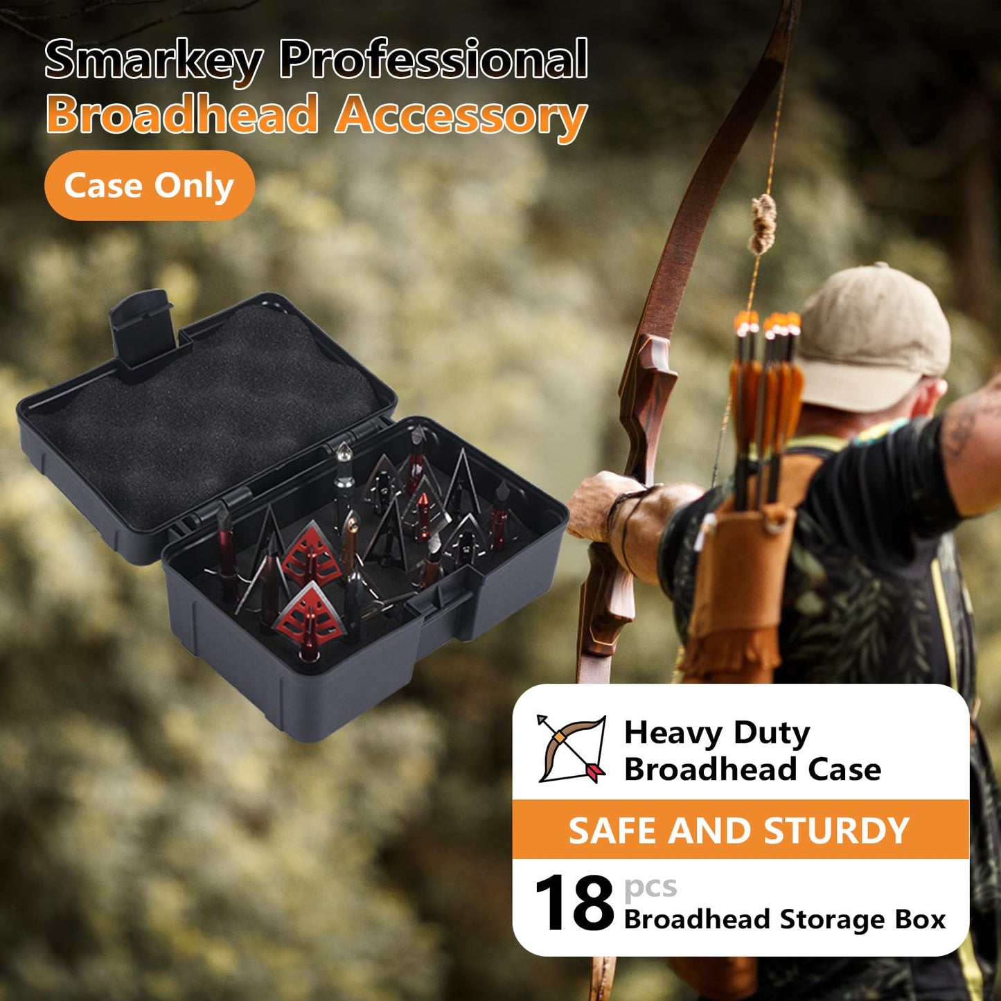 Smarkey Archery Broadhead Box Arrow Case holds 18 Arrowheads Broadhead Case Holder for Crossbow Recurve Bow and Compound Bow Hunting Accessories Storage