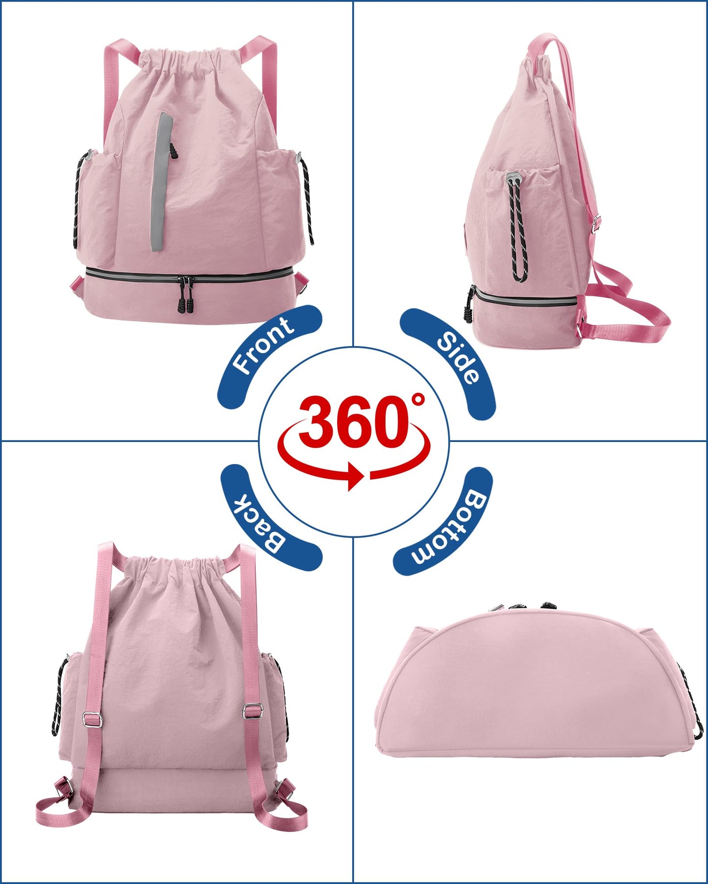 JELUTAR Drawstring Backpack for Men Women Water-Resistant Gym Bag with Shoe Compartment Lightweight String Sport Sackpack for Basketball Soccer Swimming and Travel, Pink