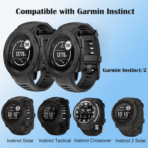 2 Pack Waterproof Band Compatible with Garmin Instinct Watch Bands, 22mm Soft Silicone Replacement Watch Strap for Garmin Instinct 2 / Instinct Esports/Solar/Tactical (black/black)