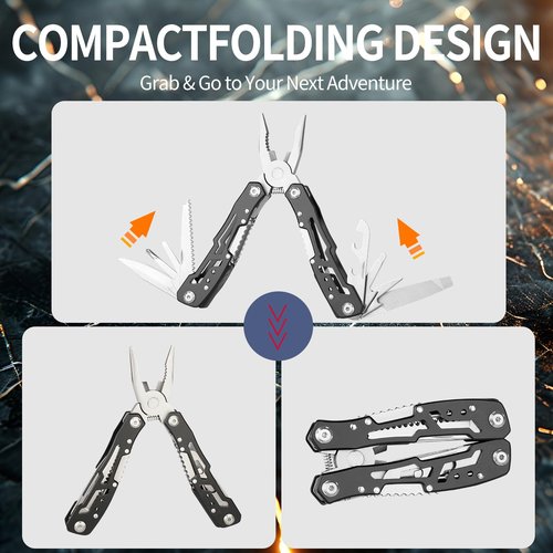 HSWGHWX 14-in-1 Tactical Multi-Tool with Locking Mechanism & Folding Shovel - Survival Gear for Camping, Snow, Hiking, Hunting, Emergency Readiness (14-1Multi-Tool)