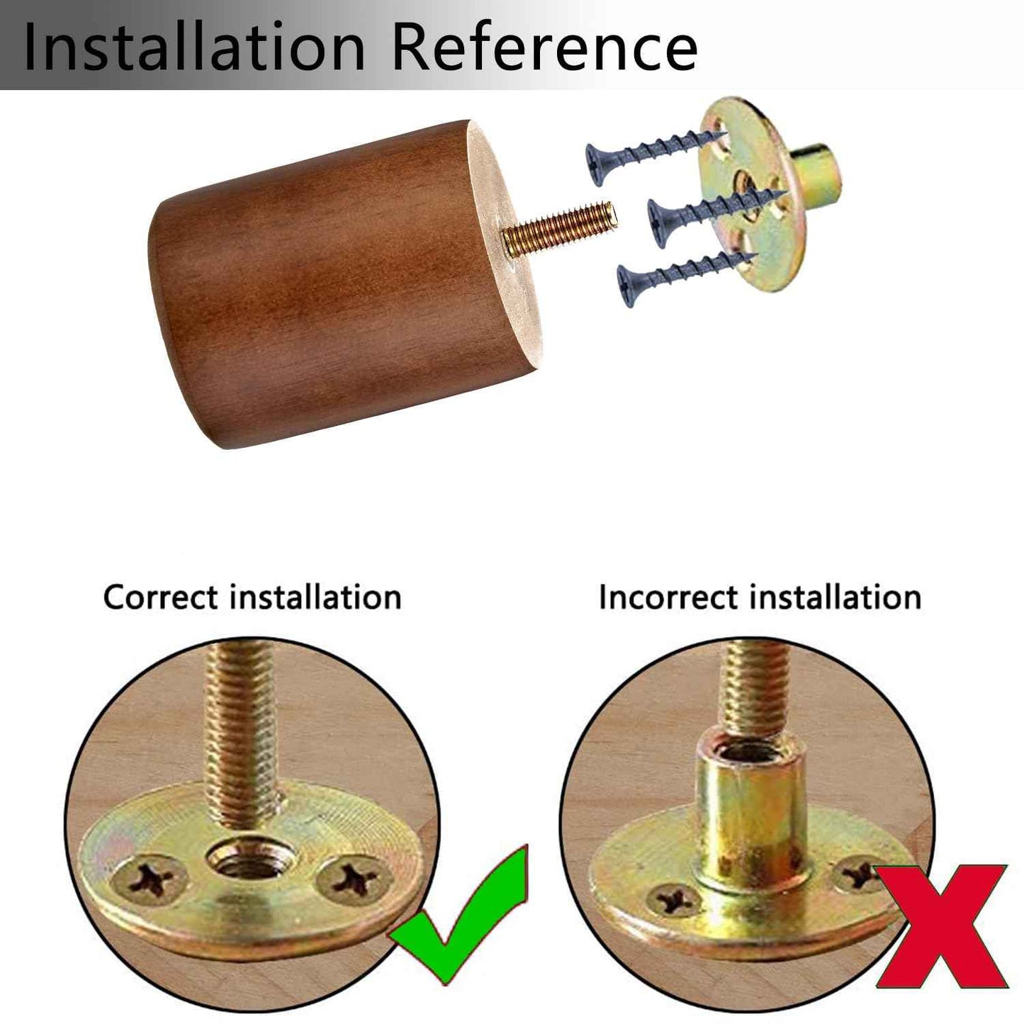 Maricome 3 in Wooden Legs Set of 4, Solid Round Wood Replacement Feet Predrilled M8 Bolt，Suitable for Sofa Couch Dresser Ottoman Cabinets Chair Screw in