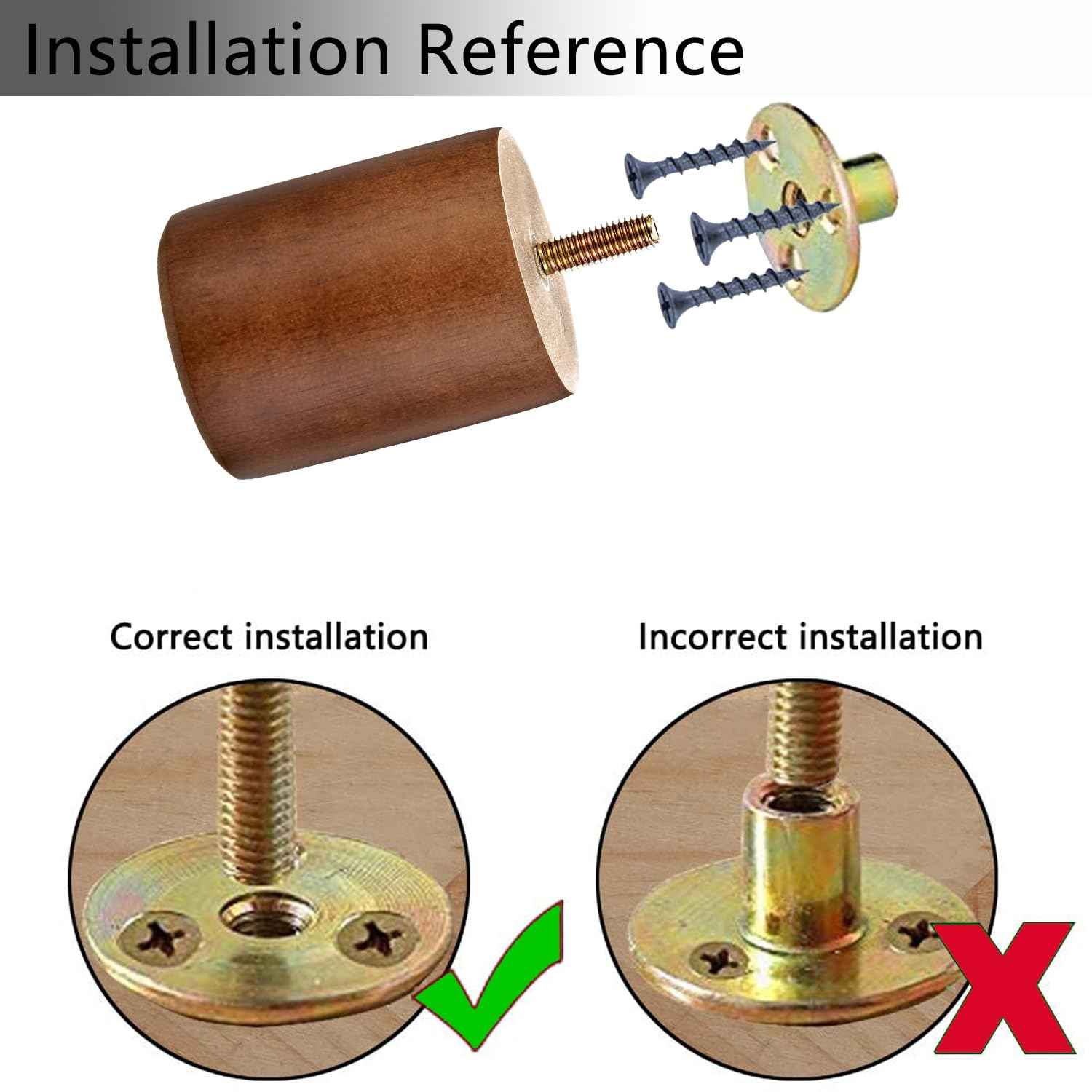 Maricome 3 in Wooden Legs Set of 4, Solid Round Wood Replacement Feet Predrilled M8 Bolt，Suitable for Sofa Couch Dresser Ottoman Cabinets Chair Screw in