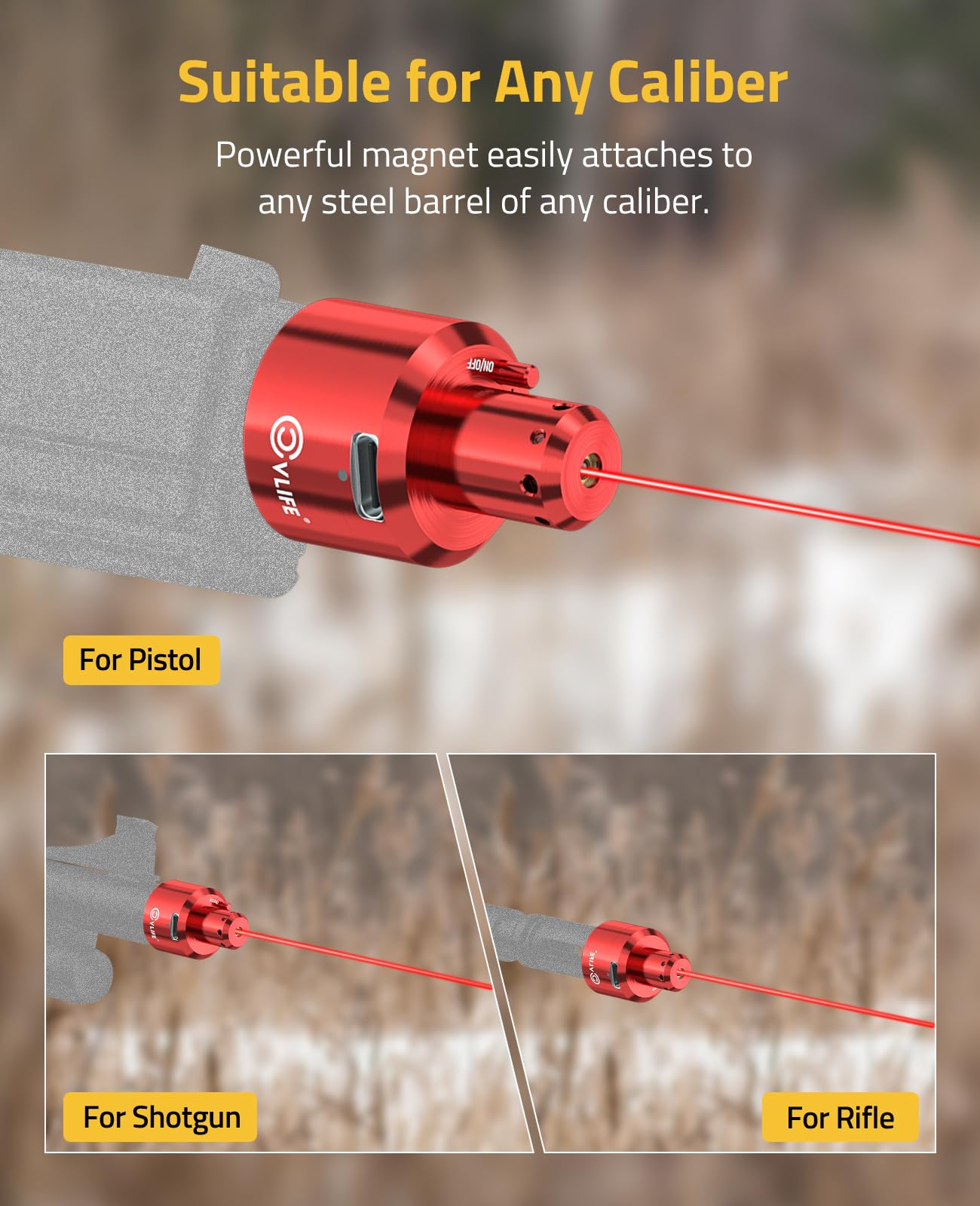 CVLIFE Rechargeable Red Laser Bore Sight Magnetic Bore Sight Laser for Multiple Calibers Professional Boresighter with Magnetic Connection