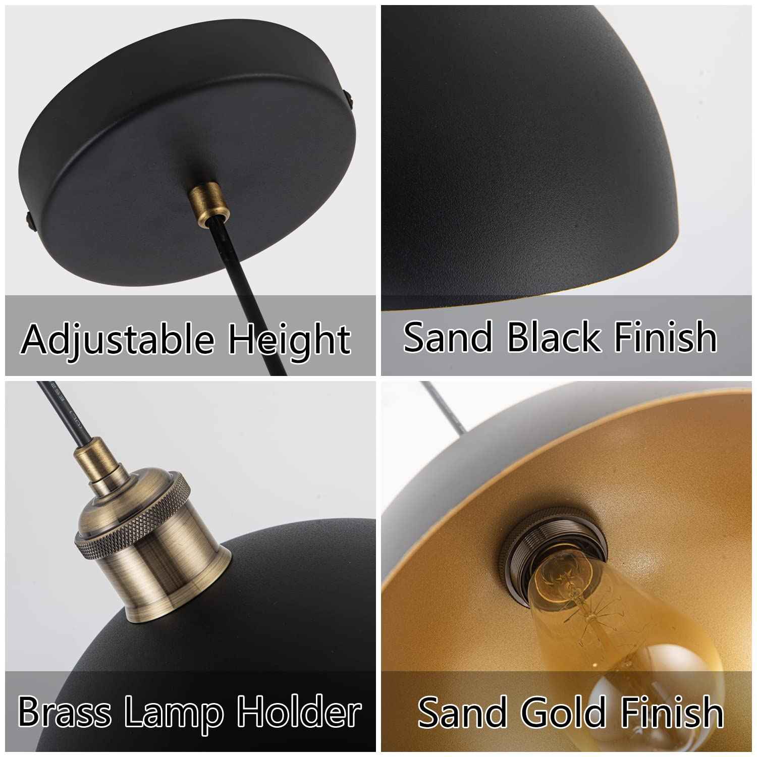 Imfurlayo Industrial Mini Black Pendant Lights 3-Pack Farmhouse 9.84" Black Gold Dome Pendant Lighting Fixture Retro Pendant Light for Kitchen Island, Dining Room, Bedroom, Hallway, Living Room