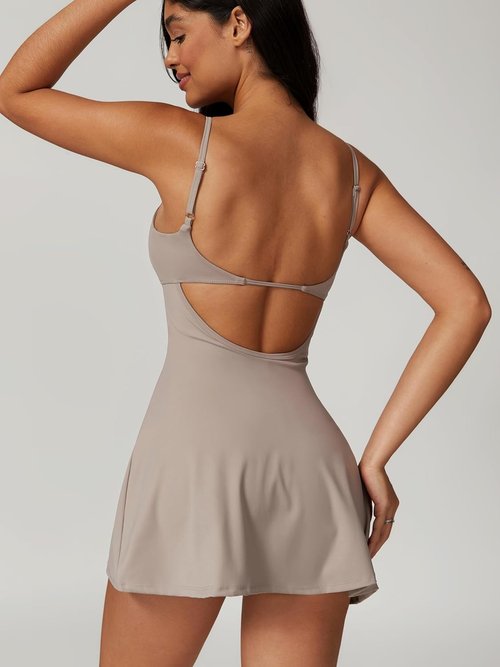ABOCIW Women's Tennis Dress - Square Neck, Backless Design with Shorts & Side Slit | Athletic Golf Wear