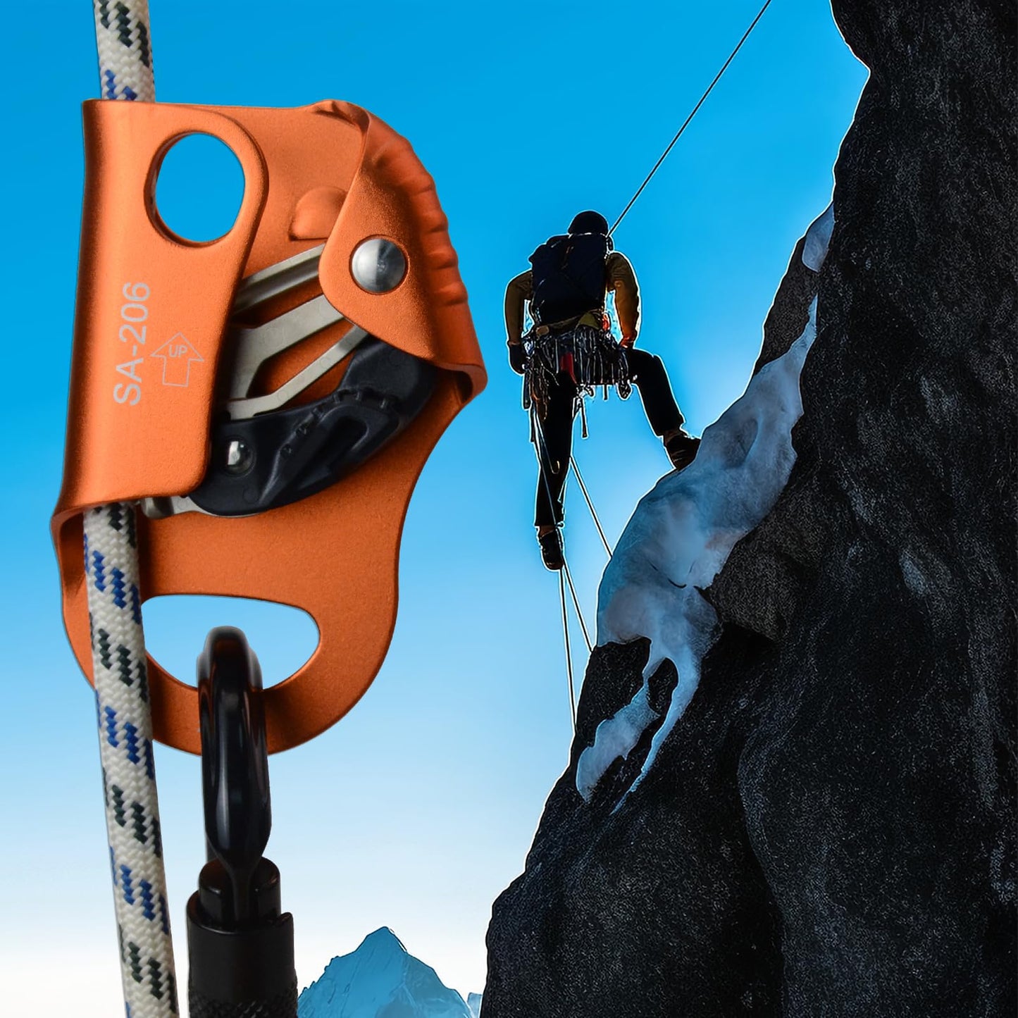 S.E.PEAK CE Chest Ascender, 100kgs Strong Climbing Rappelling Gear Equipment for Rock Climbing, Tree Arborist, Climbing Rescue Caving, Mountaineering, 8~13MM Rope, 4kN, Orange