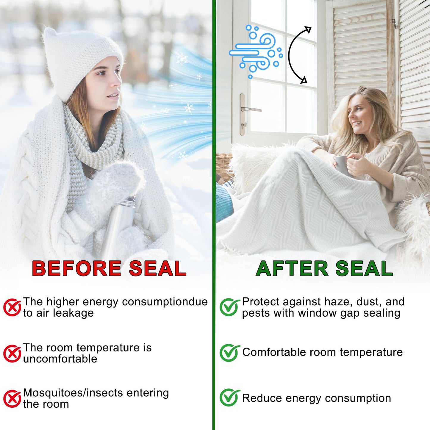 Qoqooice Transparent Window Weather Sealing Tape 2 Inch x 35 Yards Weather Stripping Residue Free Clear Window Draft Isolation Sealing Film Tape for Doors Windows and Shower Glass Gaps