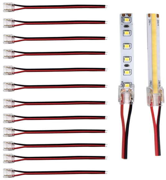 SWOTU 2Pin 10mm Strip & Wire Led Strip Light Connector for 10mm Width COB/SMD Single Color Led Strip