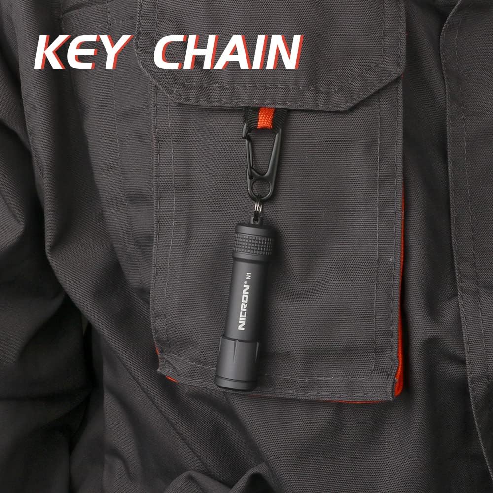 NICRON EDC Keychain Flashlight N1 - Mini LED Light | IPX7 Waterproof, Portable Design for Outdoor Use (Grey)