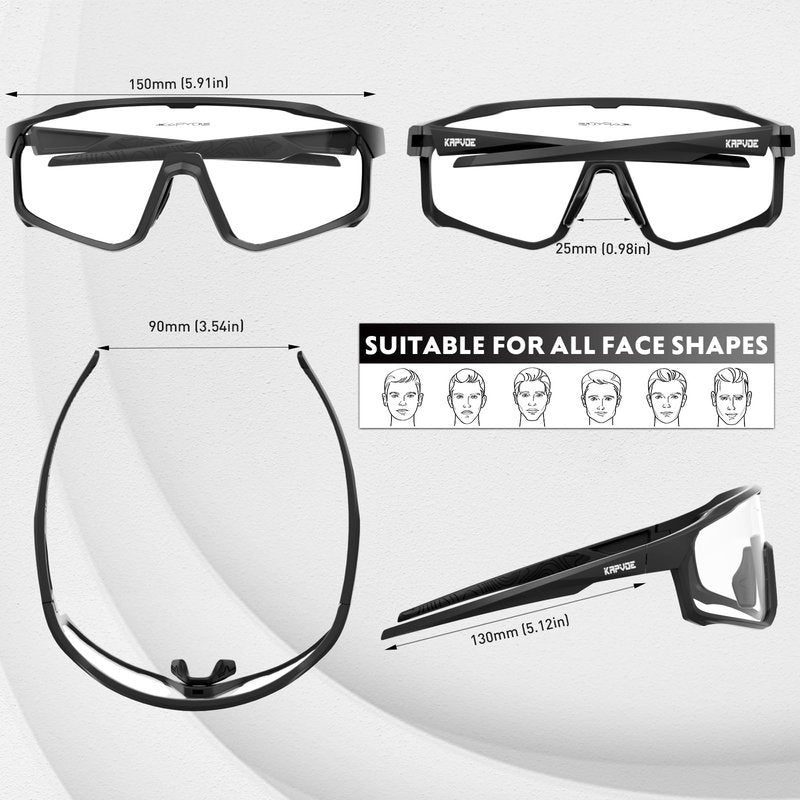 KAPVOE Cycling Glasses with Interchangeable Polarized + Photochromic Lenses Sport Sunglasses Mountain Bike Glasses K93-91