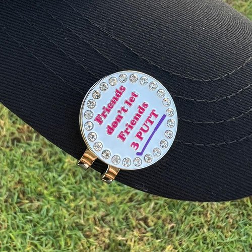 Giggle Golf Bling Golf Ball Marker with Magnetic Hat Clip – Friends Don’t Let Friends 3 Putt Sparkly Marker for Women Golfers – Fun Golf Gift with Organza Bag & Bonus Hand Cream